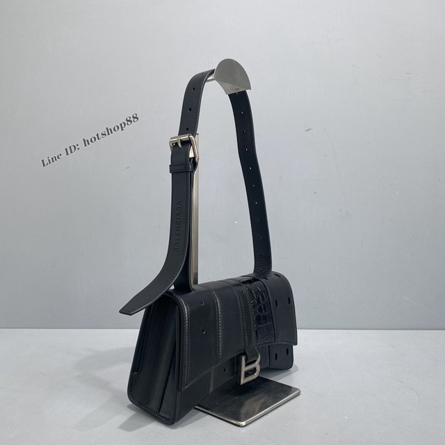 Balenciaga專櫃爆款小號拼接黑肩背女包 巴黎世家Hourglass Multibelt沙漏包 款號：92940 fyj1157